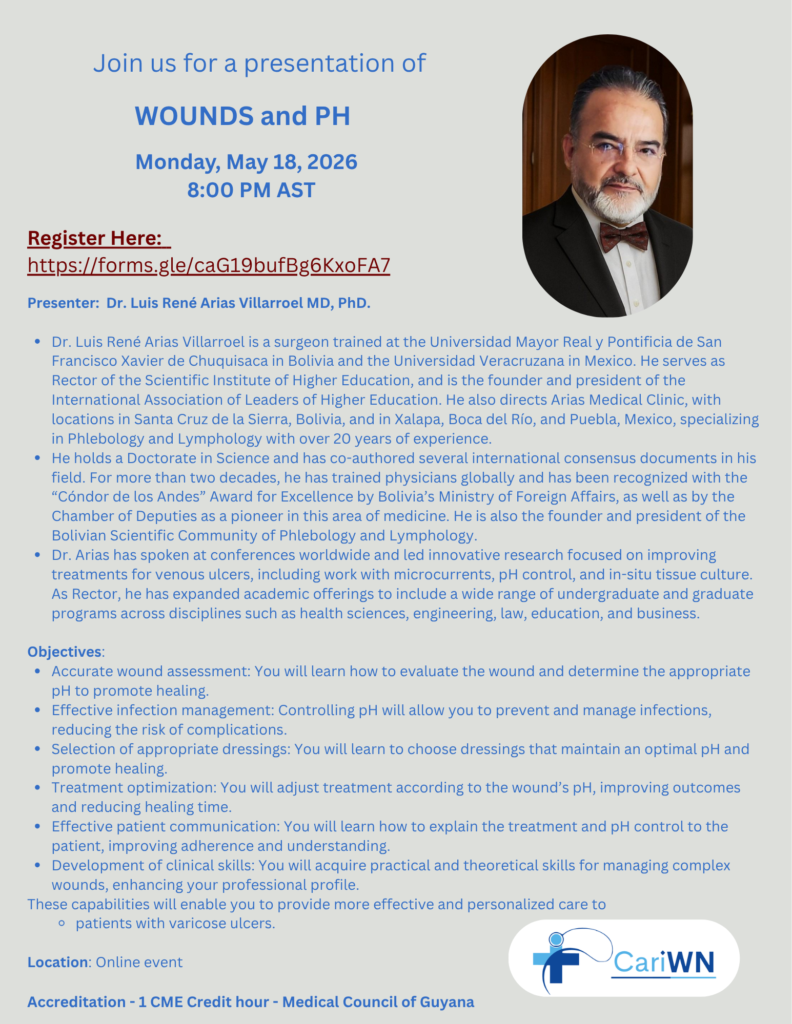 Webinar: Wounds and PH | Monday May 18, 2026 | 8 PM AST